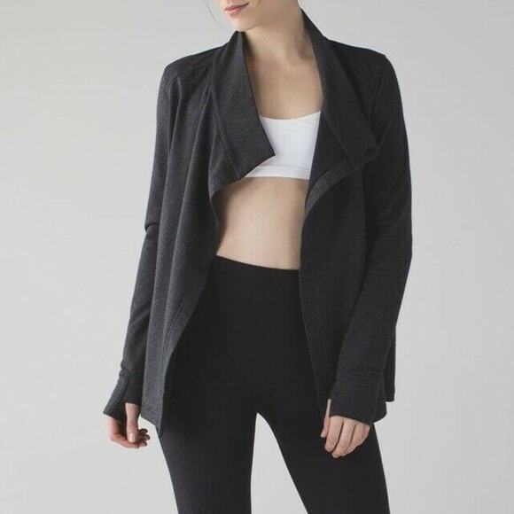 Lululemon Heathered Black Gray Coast Wrap II French Terry Long Sleeve Jacket 4 - Picture 8 of 13